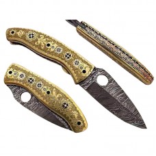 Damascus handmade folding knife beautiful structure with free leather sheath